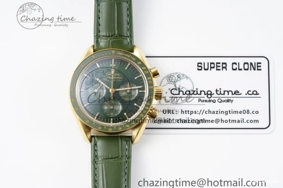 0205 Speedmaster Moonwatch in Moonshine Gold YG RMF Best Edition Green Dial on Green Leather Strap Manual Chrono EasyCare 7832